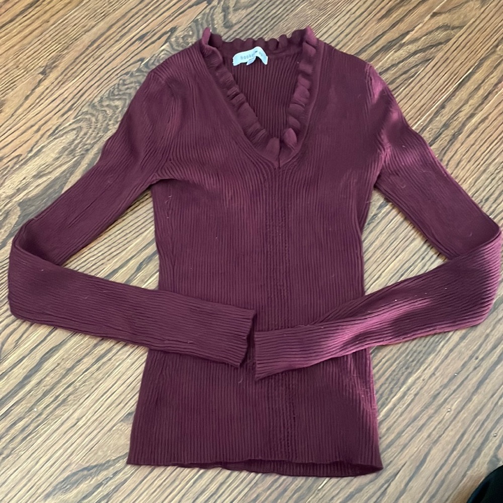 Hooked Up Maroon Long Sleeve V Neck Frill Sweater
